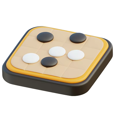Doll Themed Board Game With Black White Pieces And Yellow Edge Design For Play 3d model