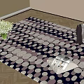 Square Rug Featuring Polka Dot Pattern with Fresh Flowers Magazine on Wooden Floor