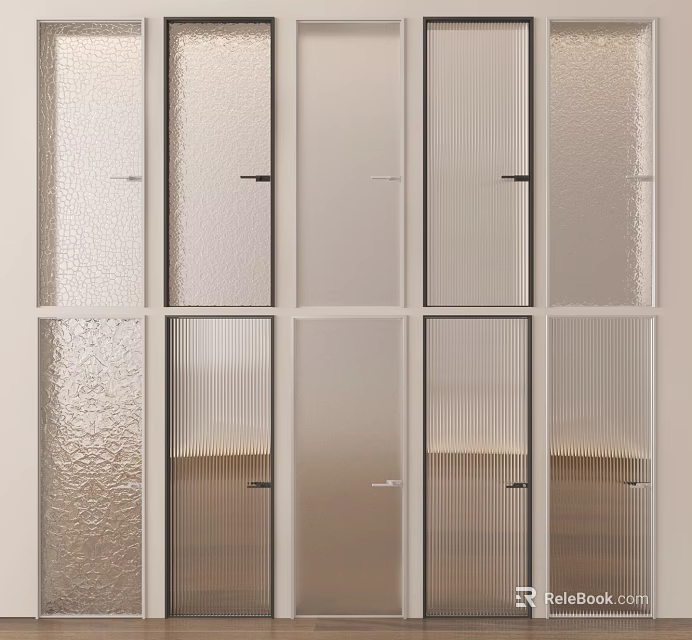 Modern Interior Hinged Doors With Textured Glass Panels And Minimalist Design 3d model 