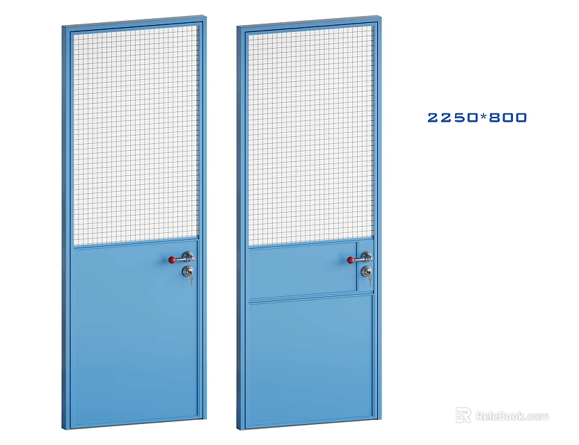 Double Blue Swing Doors With Mesh Panels 2250 by 800 Dimensions 3d model