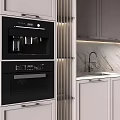 Modern Kitchen Interior With Gray Cabinets Marble Countertop And Built-in Appliances