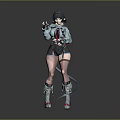 Anime 3D Rendered Female Character With Black Short Hair Blue Coat Shorts Boots And Tail