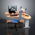 Home Office Desk with Monitor Keyboard Black and White Cats and Blue Chair