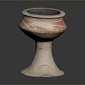 Handcrafted Ceramic Sculpture with Red and White Decorative Patterns and Wavy Base Design 3d model