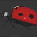 Red Ladybug With Black Spots And Extended Wings On Dark Shiny Surface 3d model