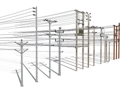 Road Facilities Featuring Utility Poles And Power Lines Arranged Along Roadside 3d model