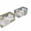 Modern Kids Bed With Soft Fabric Multiple Pillows Striped Blanket And Color Options