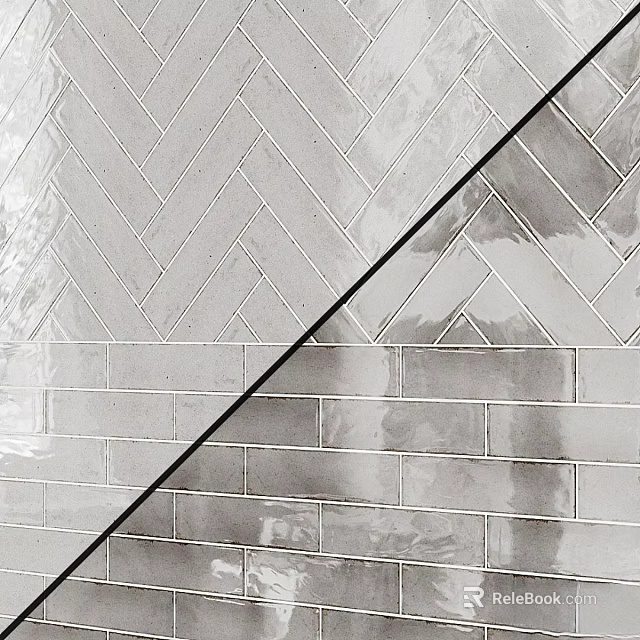 Gray Herringbone Tile Wall With Black Accent Line For Modern Interior Decor 3d model 