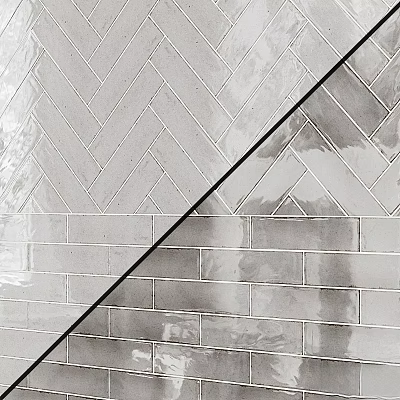 Gray Herringbone Tile Wall With Black Accent Line For Modern Interior Decor 3d model