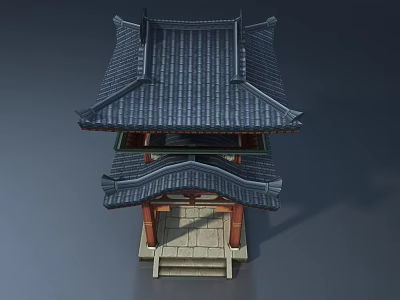 Classic Chinese Pavilion With Tile Roof Wooden Structure And Stone Steps 3d model
