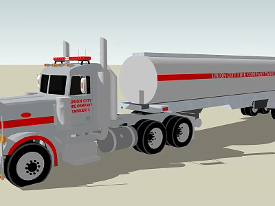 Road Master Transportation Grey Tanker Truck With Red Stripes Cab Warning Lights And Trailer 3d model