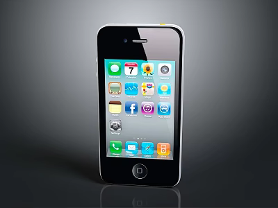 Modern Black Smartphone With App Icons On Screen And Reflective Surface 3d model
