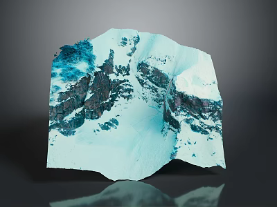 Scenic Snow Mountain Landscape With Blue Ice Texture And Rocky Terrain Reflection 3d model