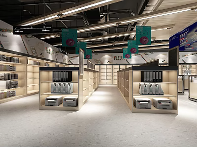 Supermarket Department Store Open Layout With Shelves Products And Bright Lighting 3d model