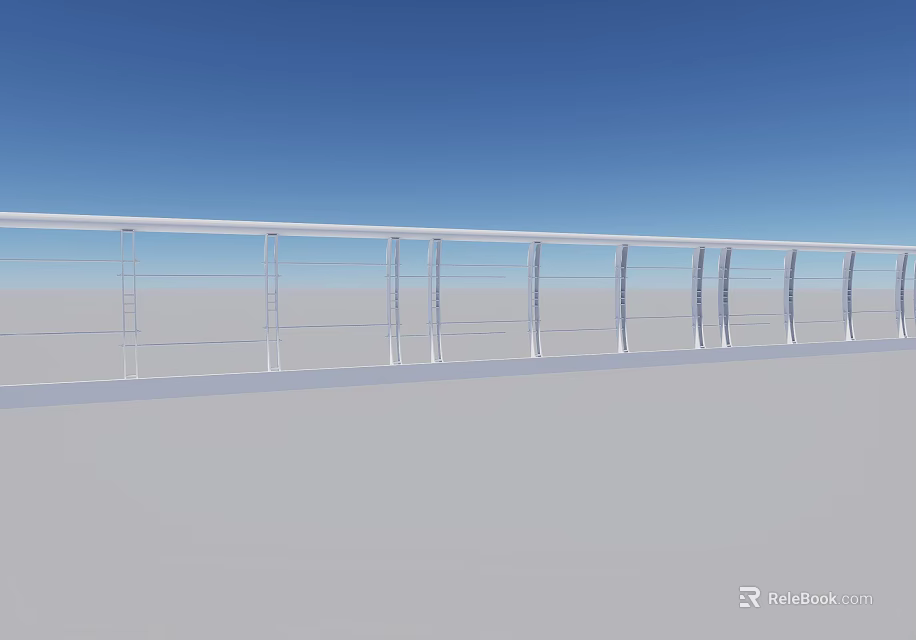 Modern White Metal Railing For Outdoor Use With Sleek Posts And Horizontal Bars 3d model 