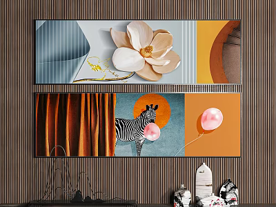 Modern Wall Art Decorative Paintings With Flower Zebra And Balloons Design 3d model