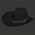 Gray Woven Hat With Orange Band White Stitching And Decorative Buckle For Daily Use