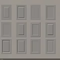 Twelve White Cabinet Doors Neatly Arranged On Light Colored Background Wall
