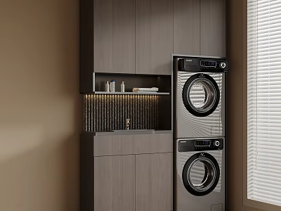 Modern Balcony Cabinet Design With Built In Washing Machine Dryer And Storage Drawers 3d model