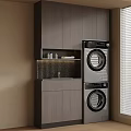 Modern Balcony Cabinet Design With Built In Washing Machine Dryer And Storage Drawers