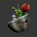 Small Rabbit Doll With Succulent Plants In Transparent Glass Bowl Decoration