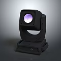 Black Moving Head Stage Lighting Fixture With Purple Beam On Gray Background