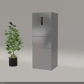 Three Door Stainless Steel Refrigerator Freezer With Green Plant In Light Colored Background