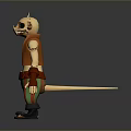 Cartoon Creature With Big Ears Large Eyes Orange Vest Green Red Striped Pants Red Gloves