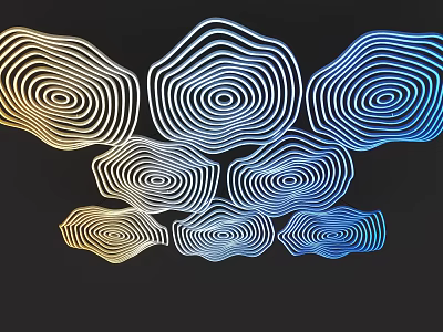 Modern Cloud Shaped Chandelier With Spiral Concentric Lines In Gold White And Blue 3d model