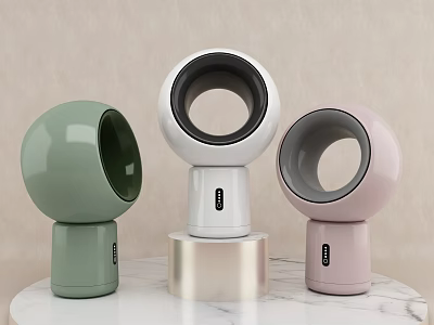 Bladeless Air Conditioning Fans in Green White Pink on Marble Table with Modern Design 3d model