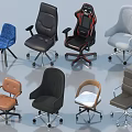Office Chairs Featuring Various Modern Designs Different Colors Ergonomic Features And Rolling Wheels 3d model