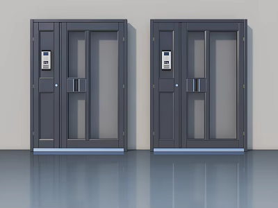 Modern Gray Swing Doors With Glass Panels And Access Control System For Entrance 3d model