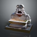 Ornate Decorative Stone Fountain With Carved Details And Brick Base