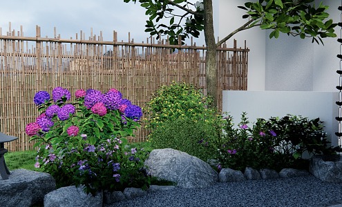 Garden Courtyard Landscape Flower Pond Flower 3d model