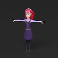 Red Haired Woman in Purple Vest and Plaid Skirt with Arms Outstretched