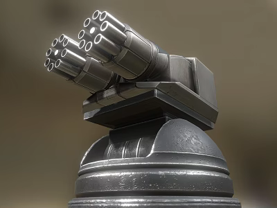 Multi Barrel Machine Gun Weapon With Metal Base And Rotating Barrels 3d model