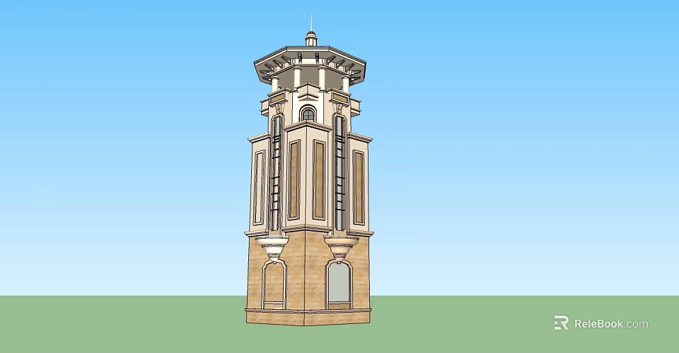 Classical Stone Tower Design With Multi story Structure Arched Windows And Decorative Top 3d model