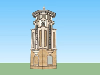 Classical Stone Tower Design With Multi story Structure Arched Windows And Decorative Top 3d model