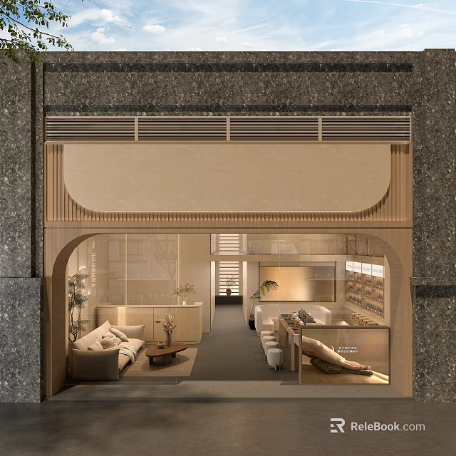Modern Warm Minimalist Two Storey Leisure Space With Cozy Sofa And Comfortable Relaxing Interior Design 3d model 