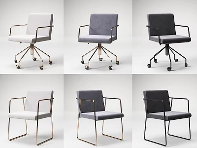 Different Design Office Chairs in White Gray Black with Wheeled Base and Metal Frame 3d model