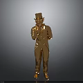 Golden Man Statue In Suit With Top Hat Pointing Forward Figure