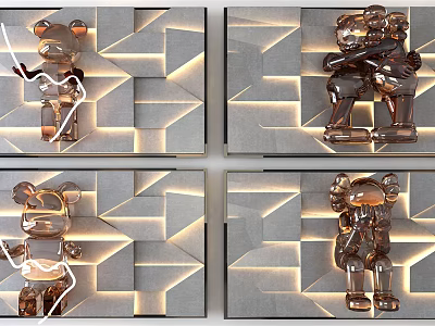 Modern Wall Decor with Transparent Bear Ornaments Geometric Pattern and Lighting 3d model