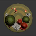 Cartoon Forest Scene featuring green trees red mushroom trees white stones and red spotted mushrooms