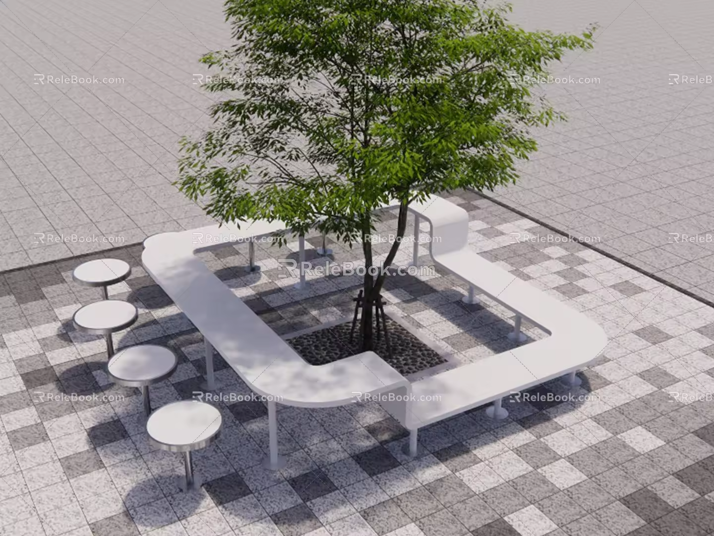 Modern tree pool tree pool surrounding tree table and chair combination 3d model