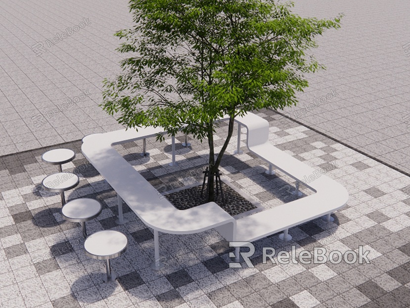 Modern tree pool tree pool surrounding tree table and chair combination model