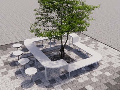 Modern tree pool tree pool surrounding tree table and chair combination 3d model