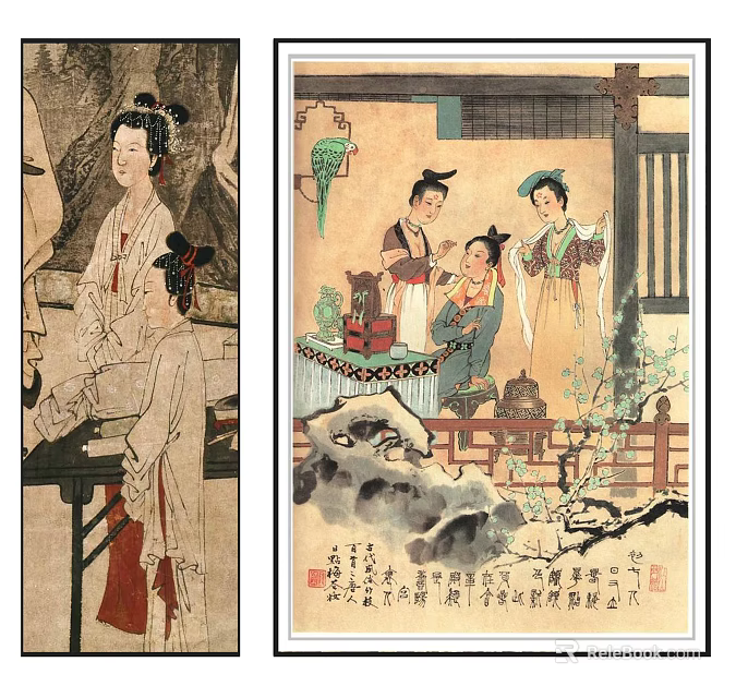 Traditional Chinese Figure Paintings Featuring Ancient Female Figures In Traditional Costumes With Screen And Lanterns 3d model 