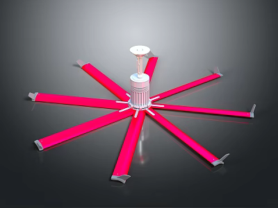 Computer CPU Cooler With Red Radial Heat Sinks And Central Silver Cylinder 3d model