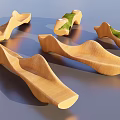 Modern Curved Wooden Public Chair Design With Wave Shaped Structure And Greenery Details