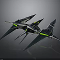 Space And Aerospace Dark Colored Spaceships With Green Lines In Flying Formation